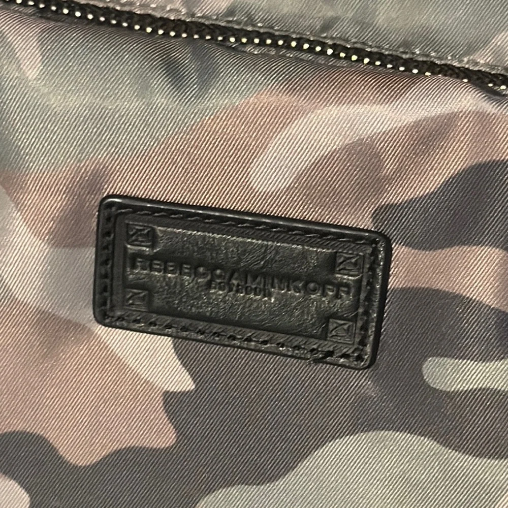 Rebecca Minkoff camouflage camo tote brown leather handles green brown pattern